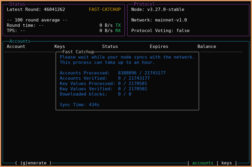 Screenshot of second phase of "nodekit bootstrap" process - fast catchup